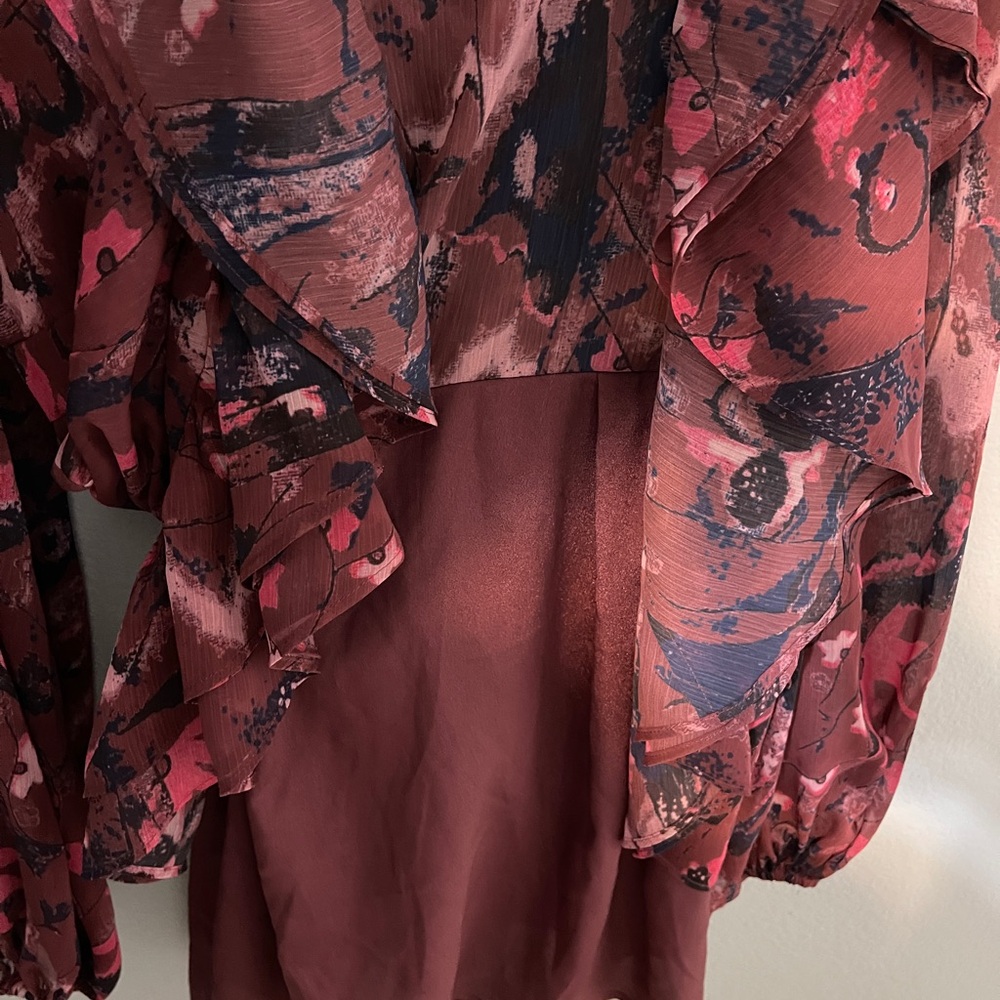 Ted Baker London Verino Floral Mini Dress Ruffle Burgundy Pink Coquette Size 1 - Picture 9 of 13